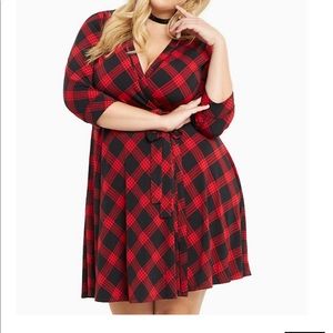 Red Buffalo Plaid Faux Wrap Dress